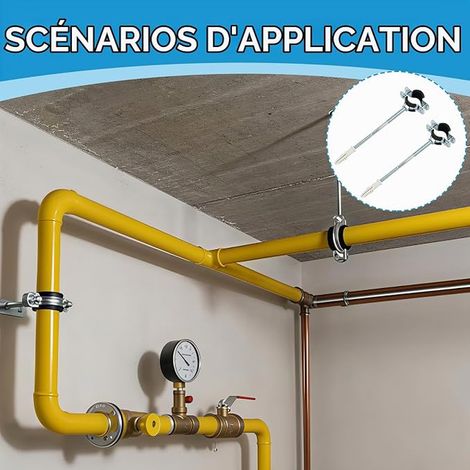 Colliers Serrage Métalliques 20-24 mm, avec Vis à Double Filetage et Chevilles, avec Caoutchouc Antivibrations pour Isolation Phonique, Murale ou Plafond Tuyaux, Chauffage Eau