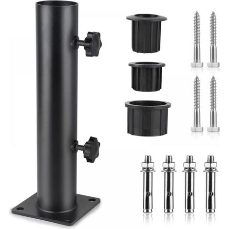 Umbrella stand, adjustable metal umbrella stand with 3 PVC reducing rings (32/38/48 mm), umbrella tube with 8 steel tips, black YMYNY (1/4)