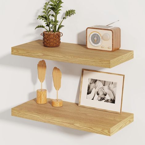 Lot de 2 étagères murales flottantes pour mur, 20,3 cm de profondeur, 61 x 20,3 cm (l x L), étagères murales flottantes en bois rustique pour décoration d'intérieur, étagères de rangement profondes (1/5)