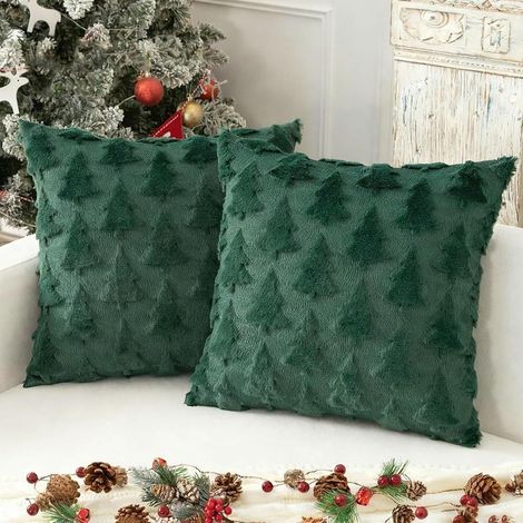 Lot de 2 housses de coussin décoratives de luxe en velours de laine courte et douce, motif arbre, pour canapé ou chambre à coucher - 45 x 45 cm (1/5)