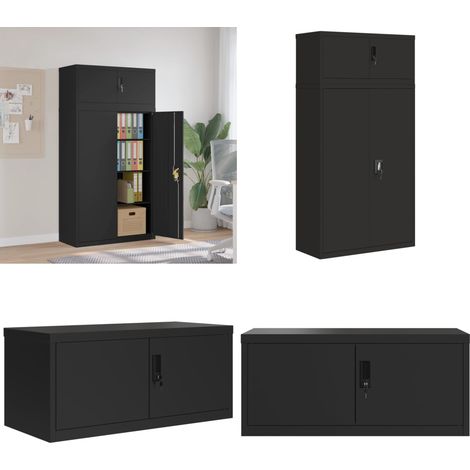 Aktenschrank Schwarz 90x40x180 cm Stahl - Bürostuhl - Schreibtisch - Aktentasche - Archivschrank - Dokumentensicherung - Home & Living