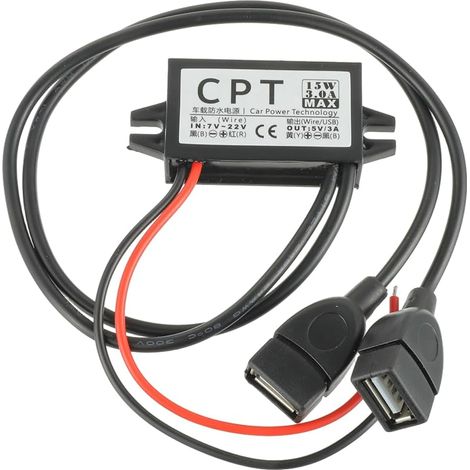 Adaptateur Secteur 12V vers USB, DC Convertisseur de Tension 12V à 5V 3A Tension Convertisseur avec Deux connecteurs d'adaptateur USB pour Le téléphone Charge Voiture Radio Audio (1/5)