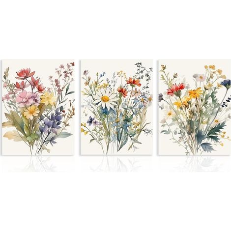 Aquarell Blumen Wandbilder Set 3 Stück Leinwand Dekor 30x40cm (1/5)