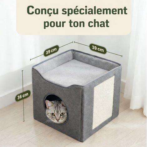 Niche maison pour chat pliable 39x39x36cm Gris Minka