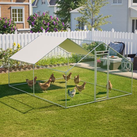 Außengehege für Hühner 3 x 4 x 2 m aus verzinktem Stahl, wasserdichte PE-Plane, grau (1/5)