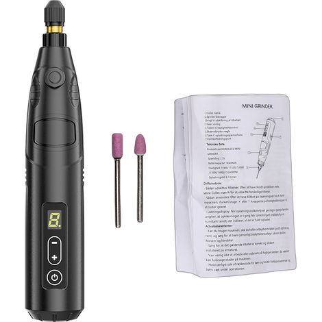 Kit d'outils rotatifs sans fil Machine à polir électrique Batterie au lithium rechargeable Broyeur Graveur Polisseuse avec 6 vitesses 18 000 tr/min 2 têtes de meulage en céramique Mini pour bricolage (1/5)