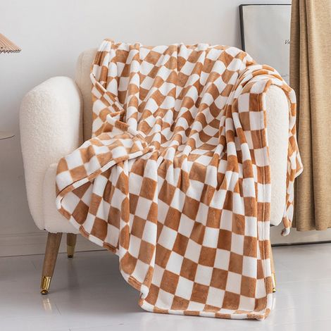 Couverture En Flanelle - Motif Damier - 150 x 100 cm - Couleur Kaki - Pour Canapé Bureau Lit Voyage - 1 Pièce (1/5)