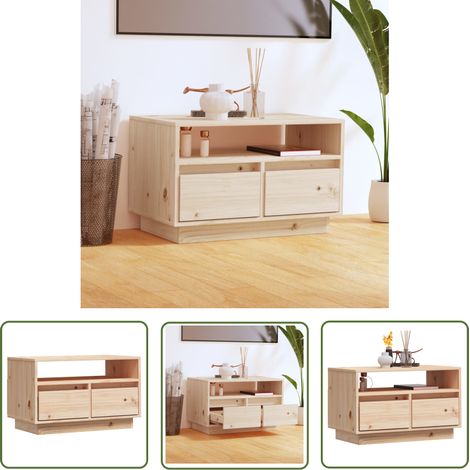 The Living Store Meuble TV 60x35x37 cm Bois de pin massif - Meubles Tv - Meuble Tv - Buffet Bas - Meuble Rangement - Bois De Pin (1/5)