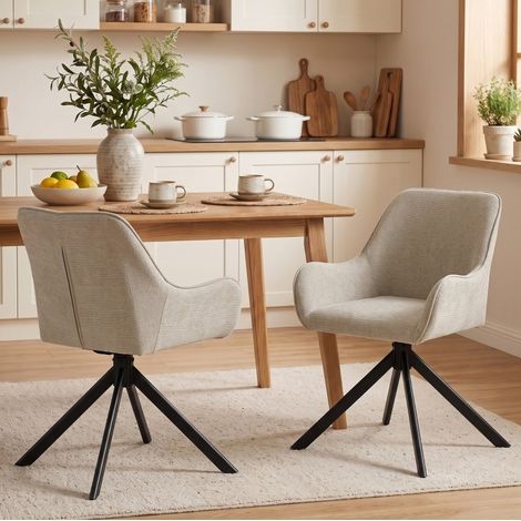 Set di 2 sedie da pranzo beige girevoli a 360° con braccioli e struttura in metallo (1/5)