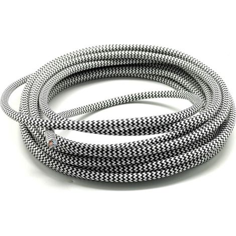 Cavo elettrico tessile 2 x 0,75 mm in rotolo da 5 m bianco e nero