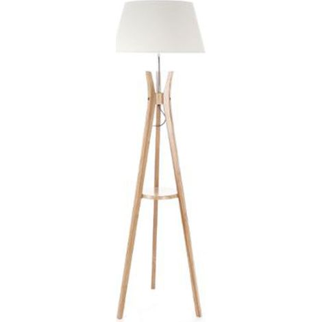 Lampadaire table en Bambou/ Lin - H 156 x D 46 cm -PEGANE-