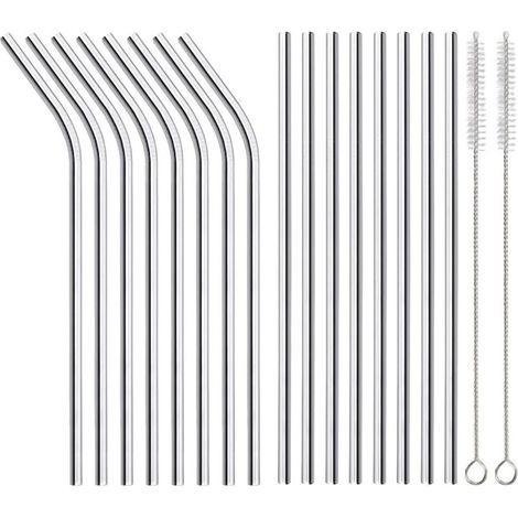 Set of 12 reusable stainless steel straws, 6 straight straws + 6 bent straws, 21.6 cm long, environmentally friendly, suitable for 590 ml cups, compatible with tumblers (1/4)