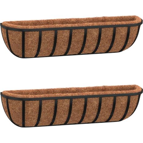 Jardinières murales 2 pcs  Bac à fleurs en coco noir 91x20x23 cm acier (1/5)