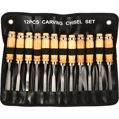 Ensemble de 12 outils de sculpture sur bois, ciseau et 11 outils de sculpture (1/5)