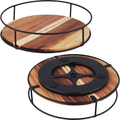Lot de 2 plateaux tournants en bois - Plateau de service 23 cm - Étagère à épices pour cuisine et garde-manger - Organisateur de plan de travail (1/5)