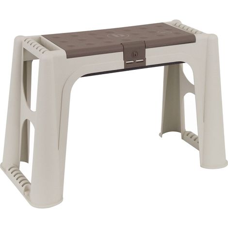 Dmora - Panchina da esterno Barry, Panchina da giardino, Panca porta utensili, Panca multiuso, 100% Made in Italy, 58x29h37 cm, Beige e Marrone