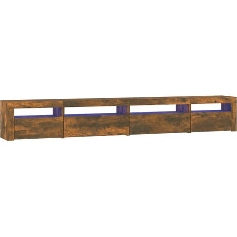 Mueble TV multimedia estante para televisión buffet para televisión comedor salón dormitorio con luces LED roble ahumado 270 x 35 x 40 cm marrón 020026735