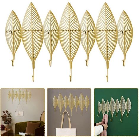 Wandhalterung mit 7 Haken Wandbehang Schlüsselablage Hakenablage Wanddekoration Regal Golden (1/5)
