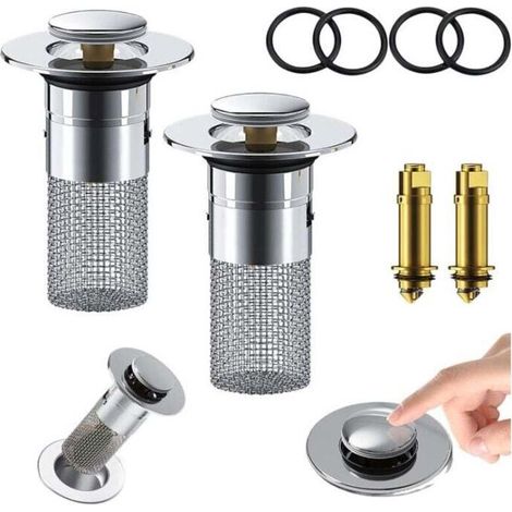 Pack Bathroom Sink Plugs, Pop Up Strainer with Removable Stainless Steel Basket, Replacement Bathroom Sink Plug Receiver, Copper Core. MUMU (1/4)
