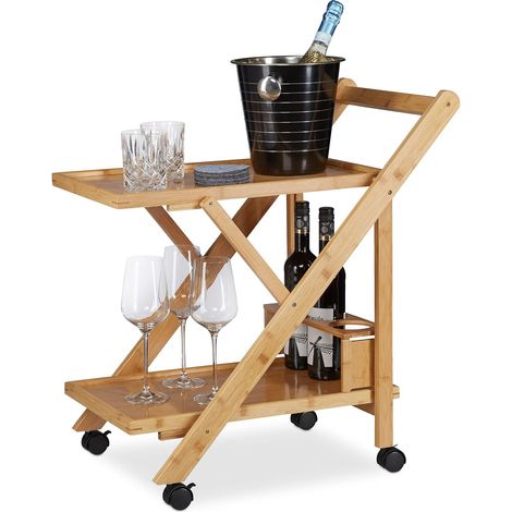 Carrito de cocina plegable de bambú, natural, 32 x 47 x 57 cm, marrón claro. (1/5)