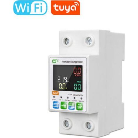 Disjoncteur intelligent Tuya WIFI avec compteur d'énergie hybride rétroéclairé, réenclencheur automatique, écran LCD, application de contrôle à distance et compatibilité Alexa (1/5)
