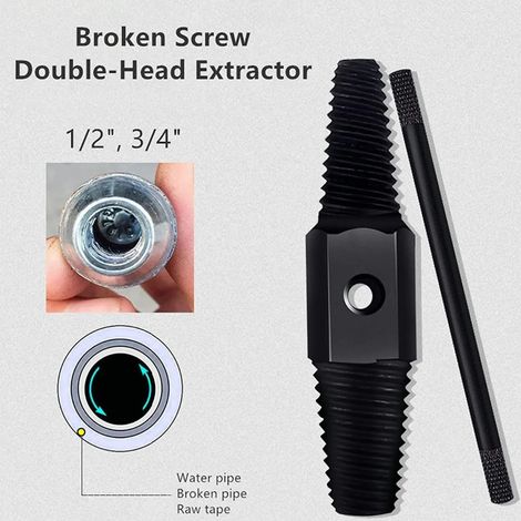 Extracteur de vis cassées à double extrémité (1/2 po et 3/4 po) pour tuyaux d'eau et boulons endommagés (1/5)