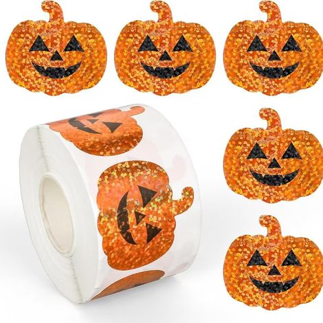 Rouleau de 500 autocollants citrouille d'Halloween, autocollants fantômes pour journal créatif laser, étiquettes autocollante(K010) (1/5)