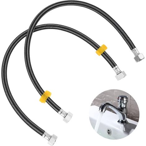 Lot de 2 raccords de tuyau flexible, en acier inoxydable G1/2" x G1/2", tuyau blindé, tuyau flexible pour douche, mitigeur (60 cm) (1/5)