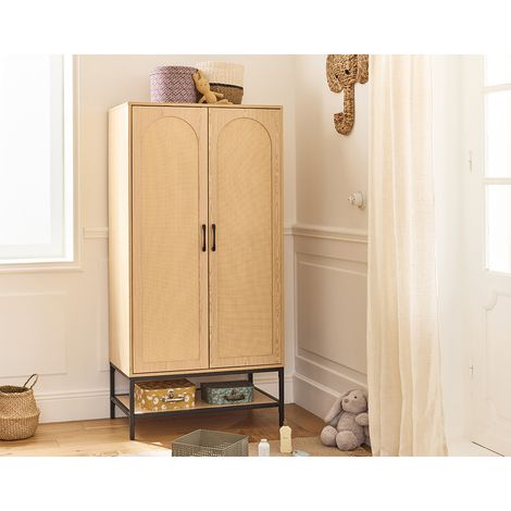 Bestmobilier – Armoire Nagato 80 cm – Cannage et effet bois – 2 portes – Panneaux de particules – Finition satinée – Style contemporain