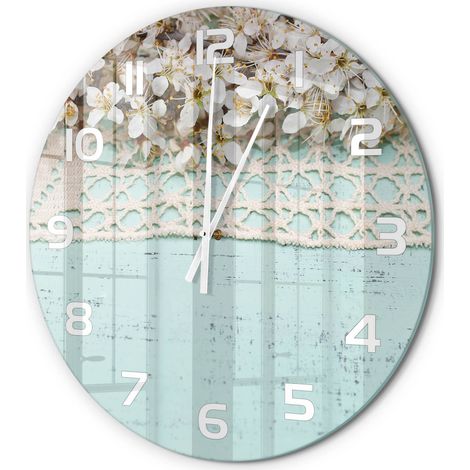 Horloge Murale Ronde Originale en Verre Silencieuse Design Moderne Salon Fleurs de cerisier fi 60 cm (1/5)