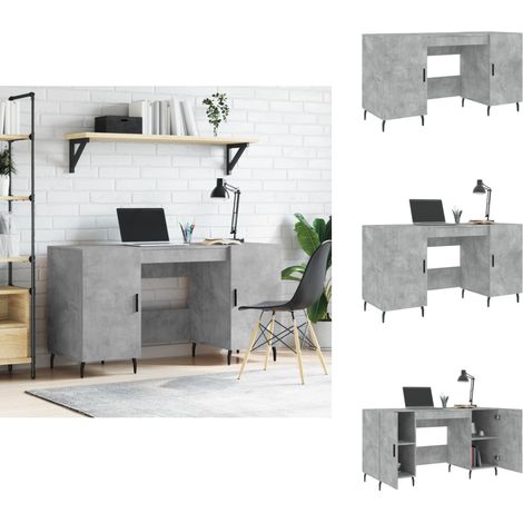 Bureau gris béton 140x50x75 cm bois d'ingénierie - Bureau D'étude - Bureau Compact - Bureau Design - Bureau Industriel - Meuble De Bureau (1/5)