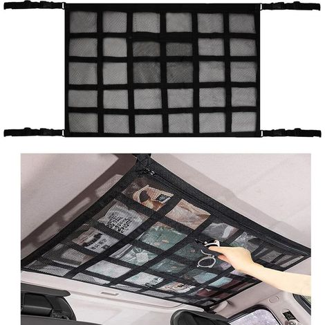 Filet de Rangement pour Toit de Voiture – Polyester Noir 90 × 65 cm – 9 Sangles de Renforcement – Compatible Voitures et Camionnettes (1/5)