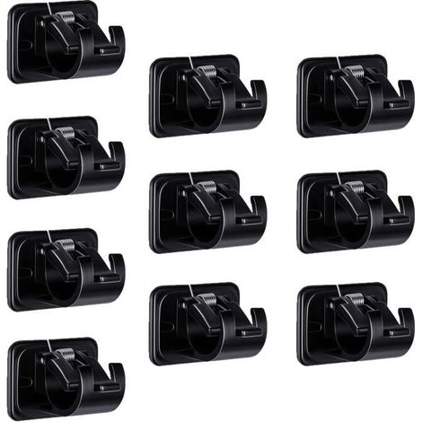 Lot de 10 supports de tringle à rideaux auto-adhésifs sans perçage, pour tringle à rideaux, crochets pour tringle à rideaux,Noir