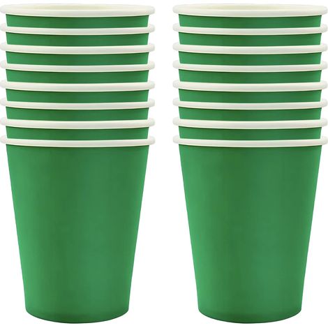 16 Pièces Gobelet Jetable Vert en Papier, Verre en Carton pour Table de Fête, Mariage, Cocktail, Boissons, Restauration (1/5)