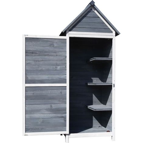 Armoire de jardin en bois gris avec porte et toit en pente, parfaite pour votre balcon - Dimensions 77x53x179cm. (1/5)
