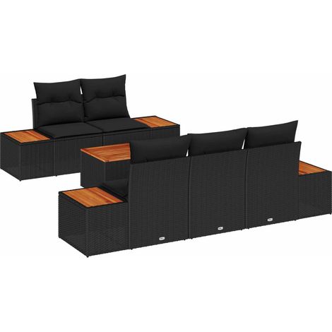 Garden Sofa Set with Storage 6 pcs Black Poly rattan vidaXL