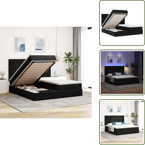 Ottoman-Bett mit Matratzen & LEDs Schwarz 160x200 cm Samt - Ottoman-Bett - Ottoman-Betten - Bettrahmen - Bettgestell (1/5)