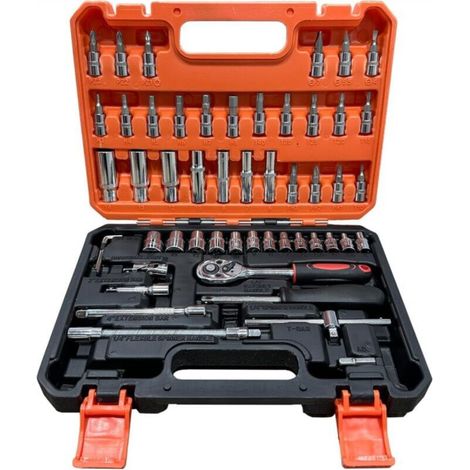 Automotive Repair Tool Kit Including a Reversible Ratchet Wrench, Rotating Handle, and Extension Rods - Chrome Vanadium Steel Storage Case (1/5)