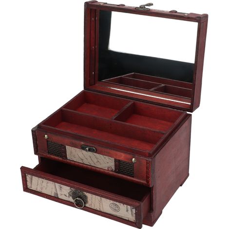 Coffre à bijoux grand format, multicouches, bois et cuir PU, design vintage, boîte de rangement pour bijoux et cartes (1/5)