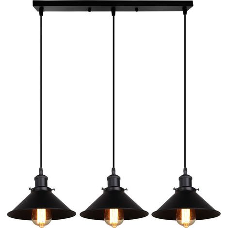3-Flammige Pendelleuchte Industrial Eisen Regenschirm Lampenschirm E27 Hängeleuchte für Esstisch Küche Bars Bauernhaus - Ohne Leuchtmittel (Schwarz) (1/5)