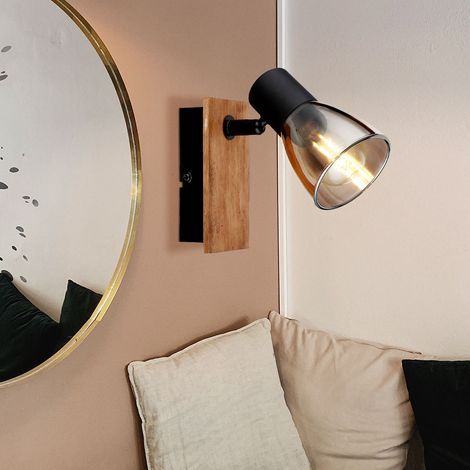 Applique murale spot mural couloir lumière chambre lampe bois métal marron foncé (1/5)
