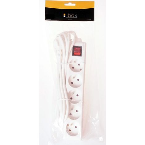Cable de extensión de 5 m con 5 tomas y interruptor, color blanco, LB0085-5, libox