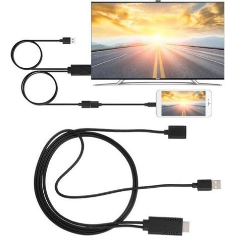 Adaptateur USB vers HDMI - Convertisseur 2 en 1 pour Téléphone iOS Android - Résolution 1080p - Câble Intégré 1 m - Noir (1/4)