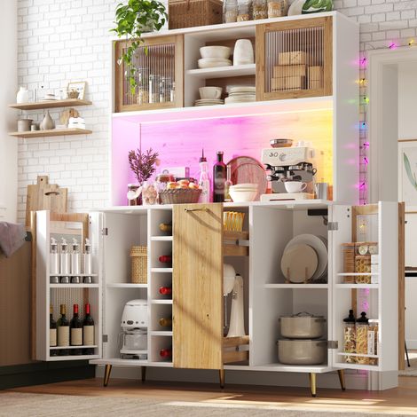 Buffet 120x40x180 cm en MDF et métal blanc effet bois, avec rangement pour salle à manger FloraGrace (1/5)
