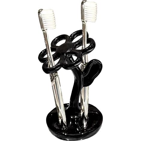 [Keramik-Zahnbürstenhalter] [Kreativ, tragbar, schwarz] Kreativer schwarzer Halter für Make-up-Pinsel, Augenbrauenstift und Toilette/Badezimmer (1/5)