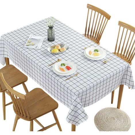 Leicht zu reinigende, rechteckige PVC-Tischdecke, 2-teilige, weiß karierte Tischdecke  Waschbar, wasserdicht, ölabweisend, Vinyl- und Kunststofftischdecke 137 x 180 cm (1/5)
