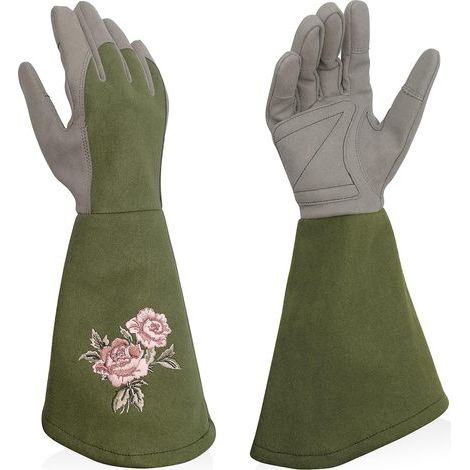 Gants de jardin pour femme - En cuir synthétique - Avec protection complète contre les épines - Gants de travail longs avec résistance aux perforations - Pour le jardinage (1/5)