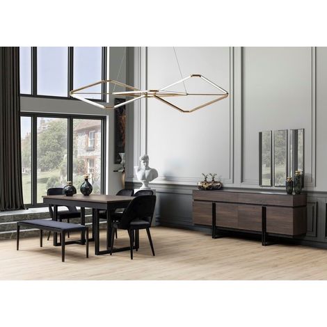 Comedor completo ARAL con 2 sillas y 1 banco, madera y negro