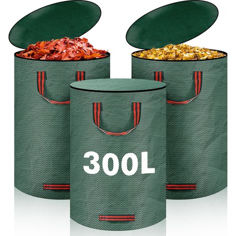 3x 300L Sac Jardin Dechets Verts, Sac de Jardin avec Couvercle et 4 Poignées, Sac Dechets Verts Resistant, Pliables et Réutilisables Sac à Déchets de Jardin pour Feuilles Déchets Débris (1/5)