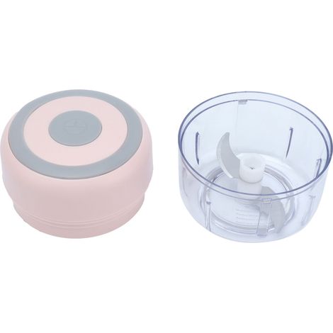 100 ml kabelloser elektrischer Knoblauchzerkleinerer, Doppelklinge, USB-Ladefunktion, eingebauter Akku, Mini-Knoblauchpresse, rosa Knoblauchmühle, USB-Ladegerät inklusive. (1/5)
